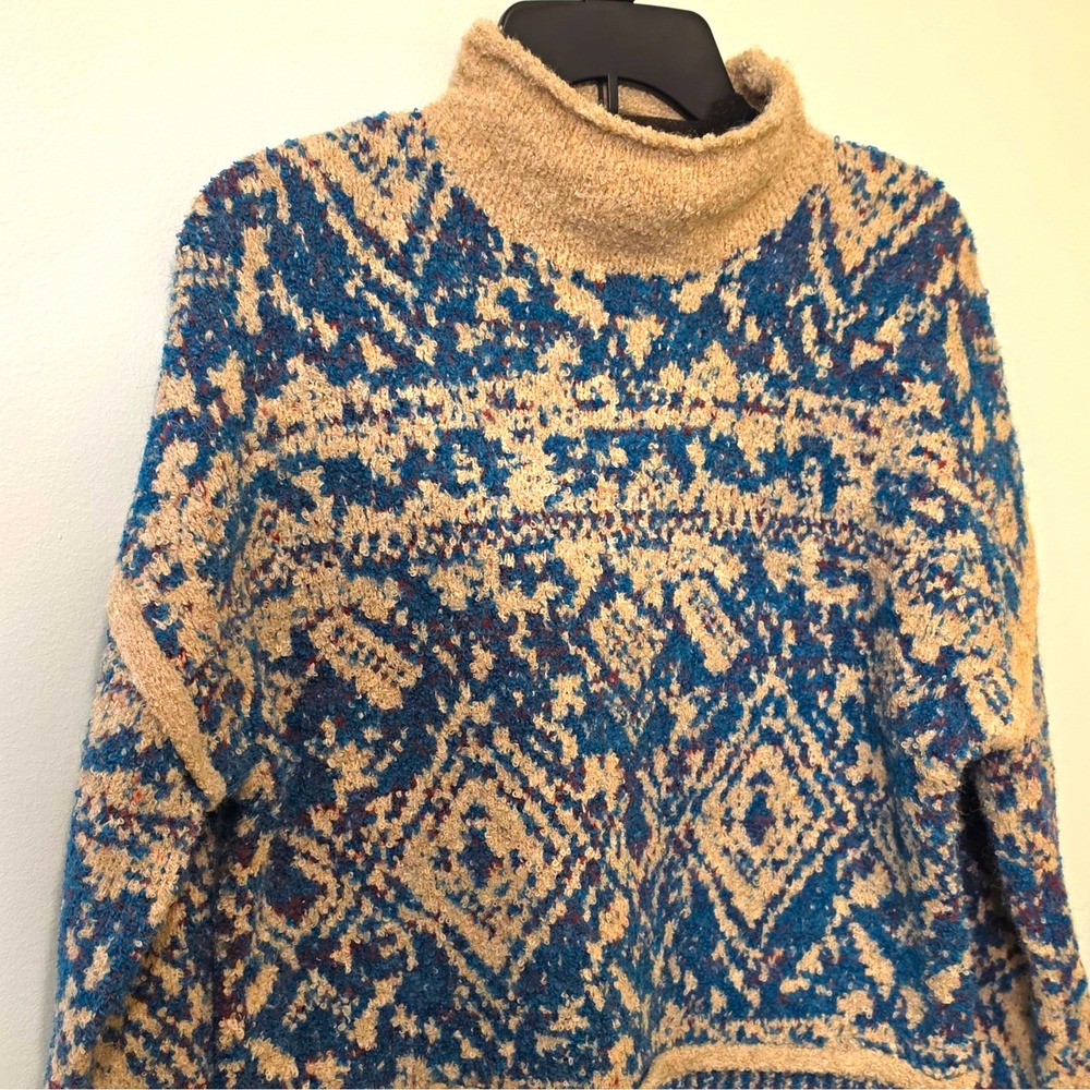 Ophelia Roe Women's Blue Beige Knit Turtleneck Long Sleeve Sweater M #135